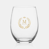 Monogram Gouden Kroon Laurel krans Wijnglas Zonder Voet (Voorkant)