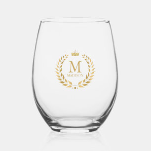 Monogram Gouden Kroon Laurel krans Wijnglas Zonder Voet