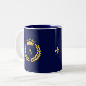 Monogram & gouden kroonplaat & Laurel op Navy Blue Tweekleurige Koffiemok (Voorkant links)