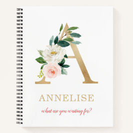 Monogram Gouden Letter A | Bloemenslagzin of citaa Notitieboek