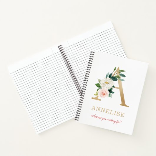Monogram gouden letter A | Bloemmotto of offerte Notitieboek (Binnen)