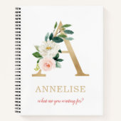 Monogram gouden letter A | Bloemmotto of offerte Notitieboek (Voorkant)