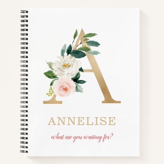 Monogram gouden letter A | Bloemmotto of offerte Notitieboek (Voorkant)