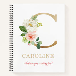Monogram Gouden Letter C | Bloemrijke Motto of cit Notitieboek