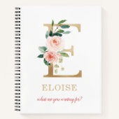 Monogram gouden letter E | Bloemmotto of offerte Notitieboek (Voorkant)