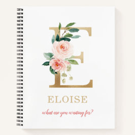 Monogram gouden letter E | Bloemmotto of offerte Notitieboek