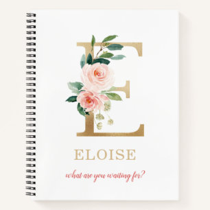 Monogram gouden letter E Bloemmotto of offerte Notitieboek