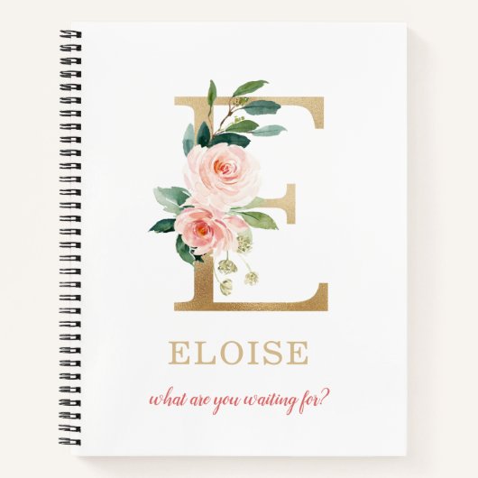 Monogram gouden letter E | Bloemmotto of offerte Notitieboek (Voorkant)