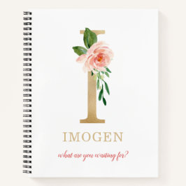 Monogram Gouden Letter I | Bloemenspreuk of citaat Notitieboek