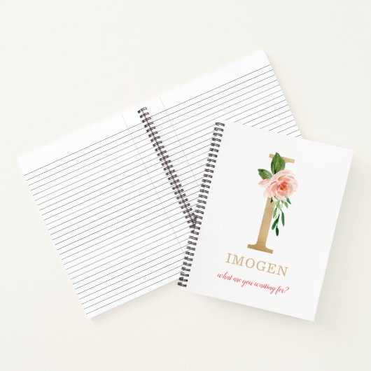 Monogram gouden letter I | Bloemmotto of offerte Notitieboek (Binnen)