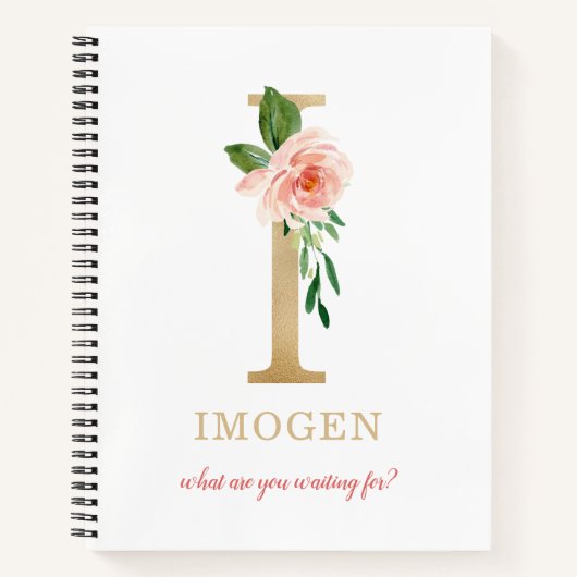 Monogram gouden letter I | Bloemmotto of offerte Notitieboek (Voorkant)
