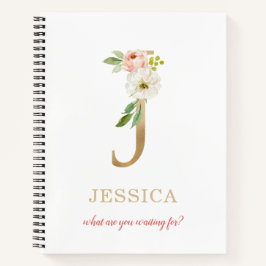 Monogram Gouden Letter J | Bloemenspreuk of citaat Notitieboek