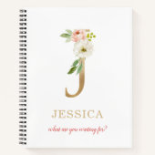 Monogram Gouden Letter J | Bloemenspreuk of quote Notitieboek (Voorkant)