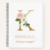 Monogram gouden letter K | Bloemmotto of offerte Notitieboek (Voorkant)