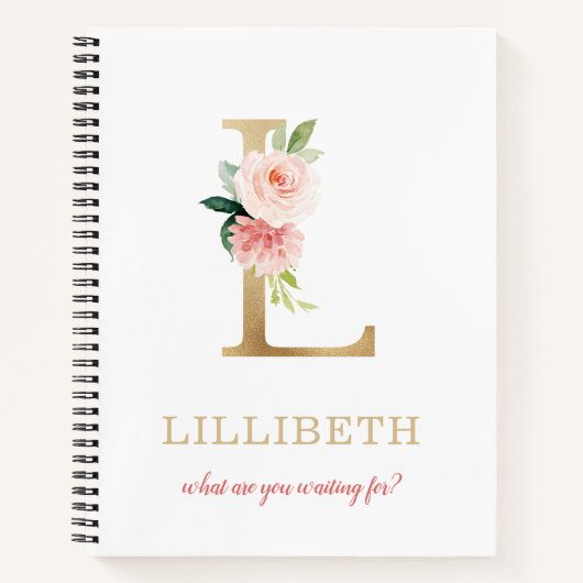 Monogram gouden letter L | Bloemmotto of offerte Notitieboek (Voorkant)