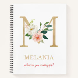 Monogram Gouden Letter M | Bloemenspreuk of citaat Notitieboek