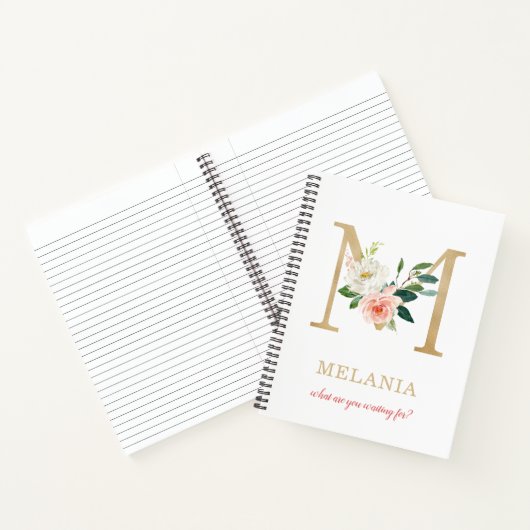 Monogram gouden letter M | Bloemmotto of offerte Notitieboek (Binnen)