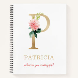 Monogram Gouden Letter P | Bloemenspreuk of citaat Notitieboek