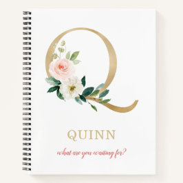 Monogram Gouden Letter Q | Bloemenspreuk of citaat Notitieboek