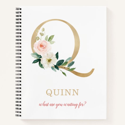 Monogram Gouden Letter Q | Bloemenspreuk of citaat Notitieboek (Voorkant)