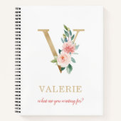 Monogram gouden letter V | Bloemmotto of offerte Notitieboek (Voorkant)