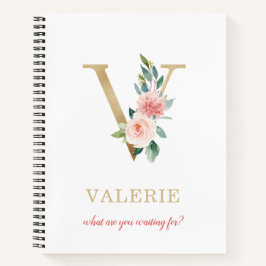Monogram gouden letter V | Bloemmotto of offerte Notitieboek