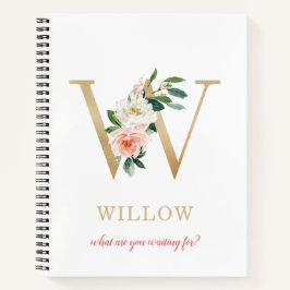 Monogram Gouden Letter W | Bloemrijke Spreuk of ci Notitieboek