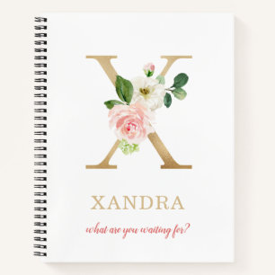 Monogram Gouden Letter X Bloemrijke Motto of cit Notitieboek