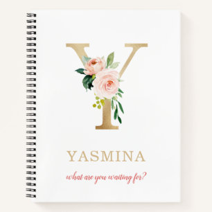 Monogram Gouden Letter Y Bloemrijke Motto of cit Notitieboek