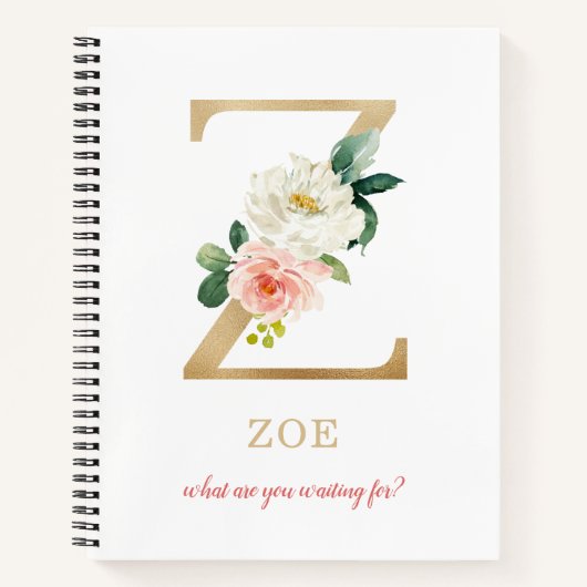 Monogram gouden letter Z | Bloemmotto of offerte Notitieboek (Voorkant)