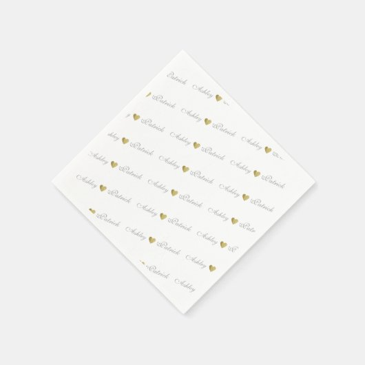 Monogram + gouden liefdesharten, bruiloft servetten (Hoek)