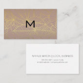 Monogram | Gouden lijnen bladeren patroon Visitekaartje (Voorkant / Achterkant)