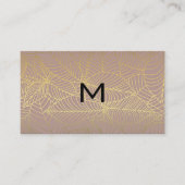 Monogram | Gouden lijnen bladeren patroon Visitekaartje (Voorkant)