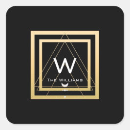 Monogram Gouden Lijst Minimalisme Geometrisch Zwar Vierkante Sticker