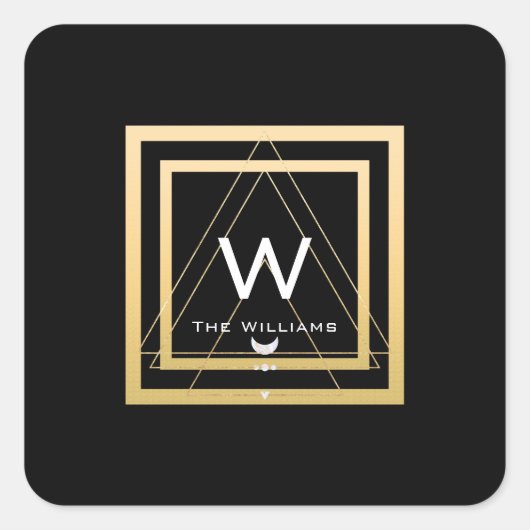 Monogram Gouden Lijst Minimalisme Geometrisch Zwar Vierkante Sticker (Voorkant)