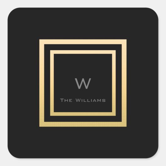 Monogram Gouden Lijst Minimalisme VIP Bruiloft Vierkante Sticker (Voorkant)
