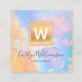 Monogram gouden paarse blauw waterverf marmeren sc vierkante visitekaartje (Voorkant)