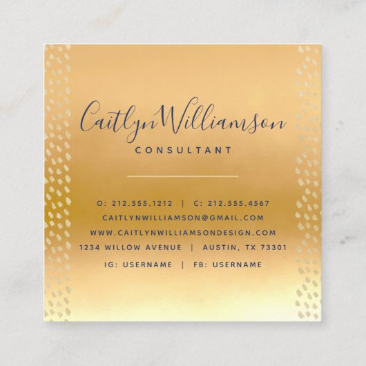 Monogram gouden paarse blauw waterverf marmeren sc vierkante visitekaartje (Achterkant)