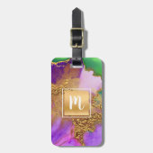 Monogram gouden paarse groene aquagate abstract bagagelabel (Voorkant verticaal)