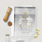 Monogram gouden palmboom formele strand bruiloft vellum uitnodigingen