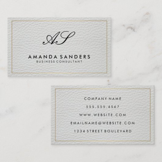 Monogram Gouden Rand Faux Leder Visitekaartje (Voorkant / Achterkant)