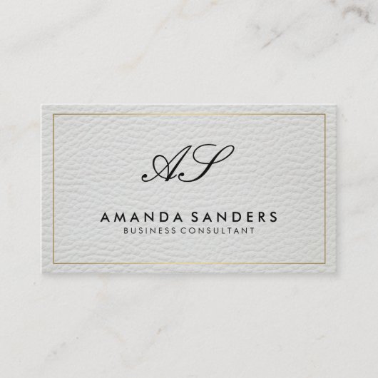 Monogram Gouden Rand Faux Leder Visitekaartje (Voorkant)