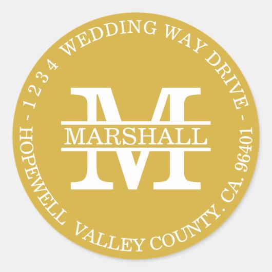 Monogram Gouden Ronde Retouradres Sticker (Voorkant)