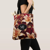 Monogram Gouden Roze Lelie Op Rode Zijde Canvas ta Tote Bag (Dichtbij)