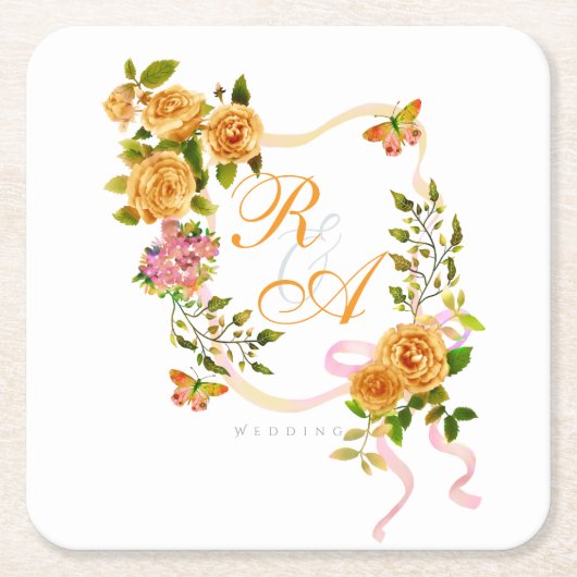 Monogram gouden Rozen lint Kartonnen Onderzetters (Voorkant)