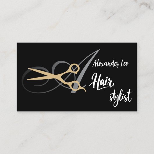 Monogram Gouden Schaar Kapsalon Visitekaartje (Voorkant)