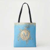 Monogram Gouden Schildpad Glitter Gepersonaliseerd Tote Bag (Voorkant)