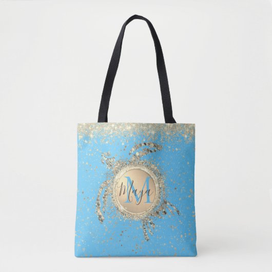 Monogram Gouden Schildpad Glitter Gepersonaliseerd Tote Bag (Voorkant)