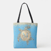 Monogram Gouden Schildpad Glitter Gepersonaliseerd Tote Bag (Achterkant)