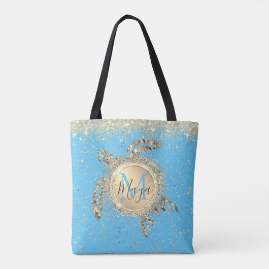 Monogram Gouden Schildpad Glitter Gepersonaliseerd Tote Bag (Achterkant)